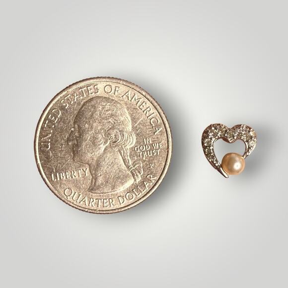 Vintage Swarovski Heart Earrings Crystal Pearl Rhinestone 14K Gold Posts - Picture 4 of 6